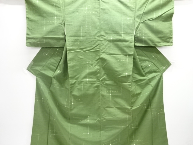 JAPANESE KIMONO / ANTIQUE KIMONO / SILK / TSUMUGI / WOVEN GEOMETRIC